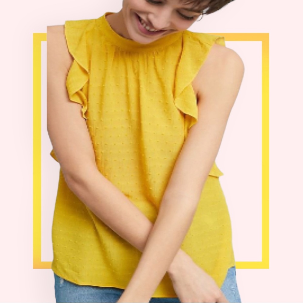 Anthropologie Maeve Yellow Lola Swiss Dot Sleeveless Top Size Medium